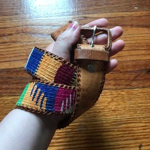 Vintage embossed leather and woven belt